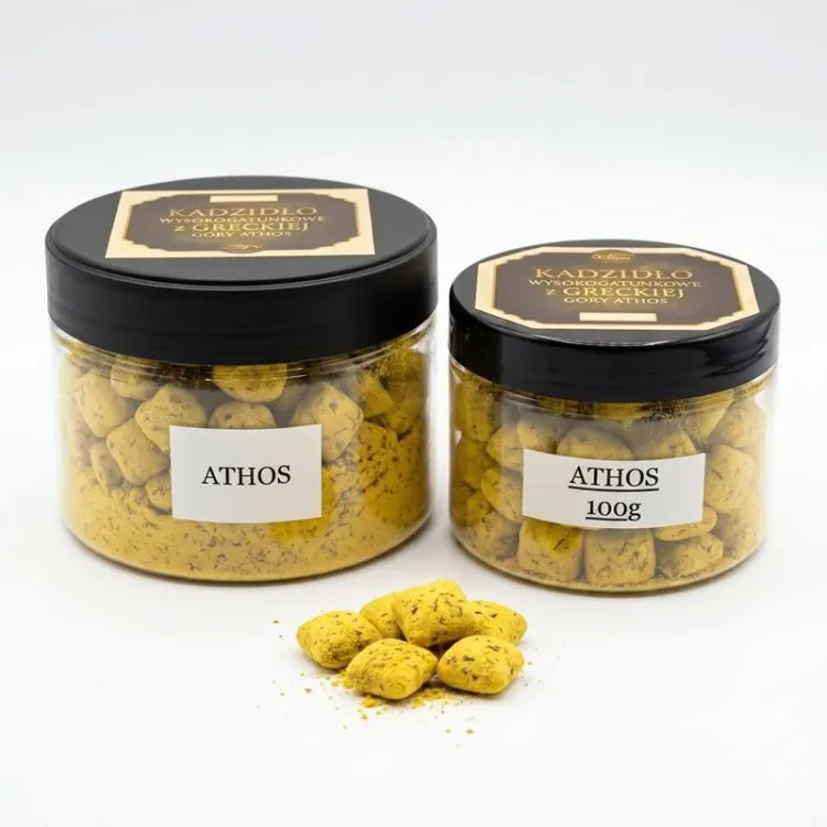Kadzidło Athos z Góry Athos – żywiczne poduszeczki w dwóch słoikach 100 g i 250 g