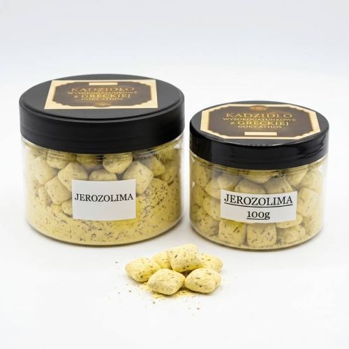 Kadzidło Jerozolima z Góry Athos – kremowo-żółte poduszeczki, słoiki 100 g i 250 g