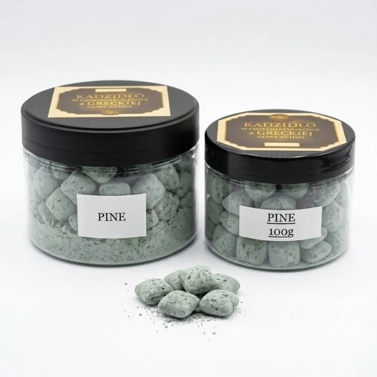 Kadzidło Pine sosnowe z Góry Athos – zielone poduszeczki, słoiki 100 g i 250 g