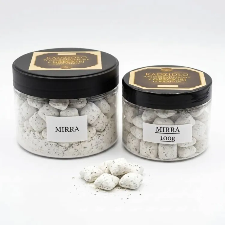 Kadzidło kościelne Mirra z Góry Athos – białe żywiczne poduszeczki, 100 g i 250 g