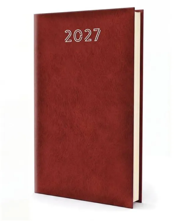 Terminarz tygodniowy 2027 Standard — gładka oprawa jednokolorowa w bordo, zieleni i brązie