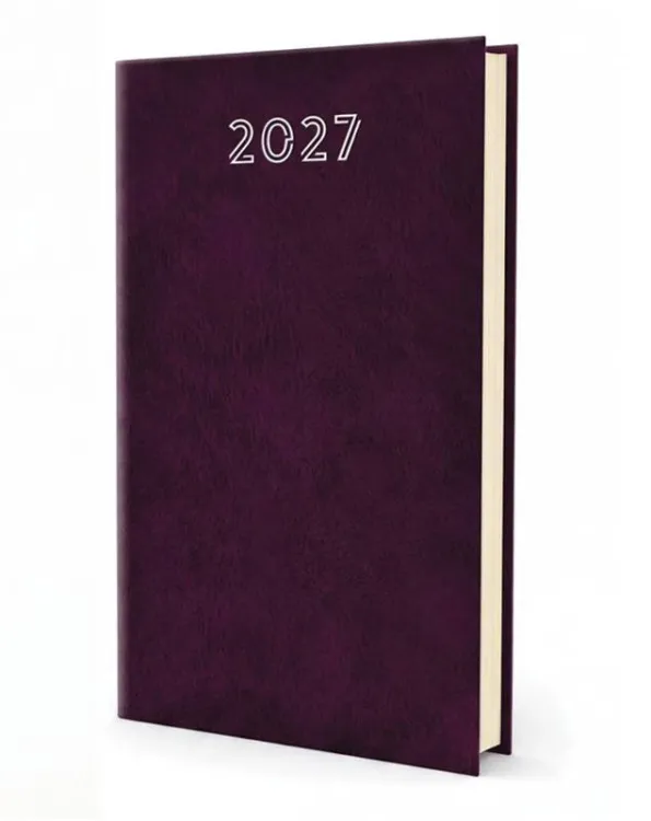 Terminarz tygodniowy 2027 Standard — gładka oprawa jednokolorowa w bordo, zieleni i brązie