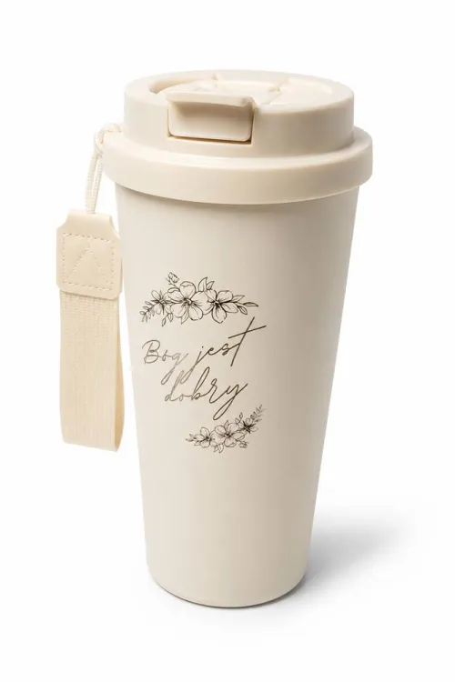 Kubek termiczny „Bóg jest dobry" 500 ml — kremowy, na prezent