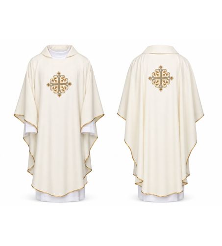 Ornat liturgiczny ecru z haftem krzyża 135 cm