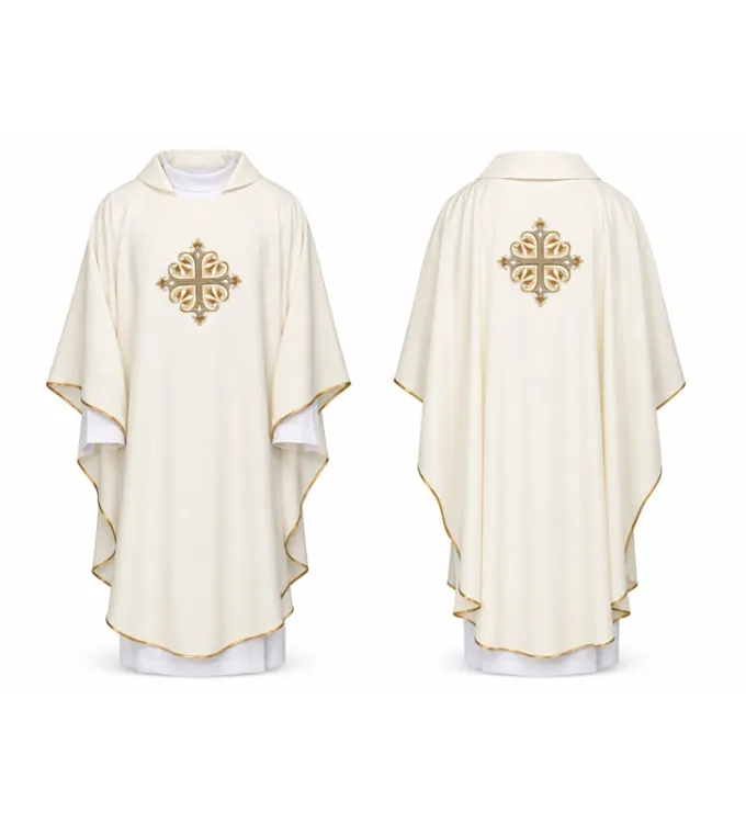 Ornat liturgiczny ecru z haftem krzyża 135 cm