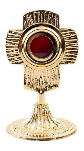 Relikwiarz mosiężny pozłacany w formie krzyża 13 cm z okrągłą luną – model 30-672