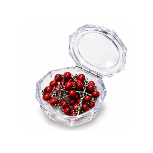 Koronka do Najdroższej Krwi Pana Jezusa w plastikowym pudełku na zawiasie.