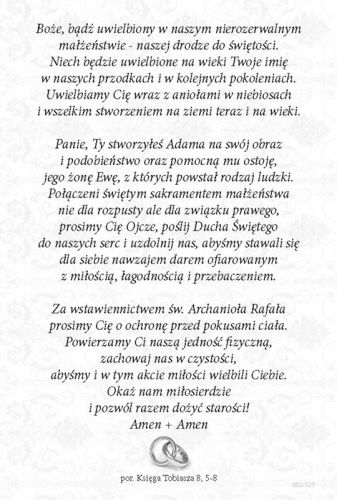 Rewers pocztówki Świętej Rodziny z modlitwą małżonków i odsyłaczem do Tb 8,5–8.