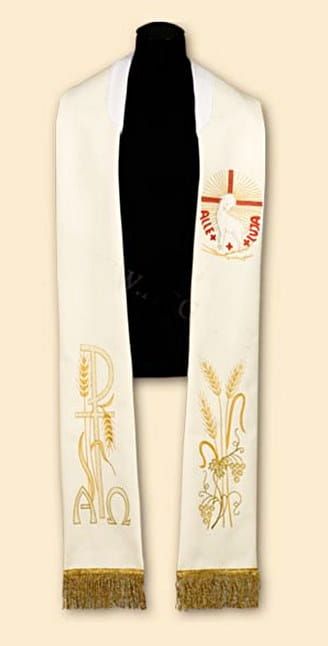 Stuła biała haftowana z Barankiem Wielkanoc AS218