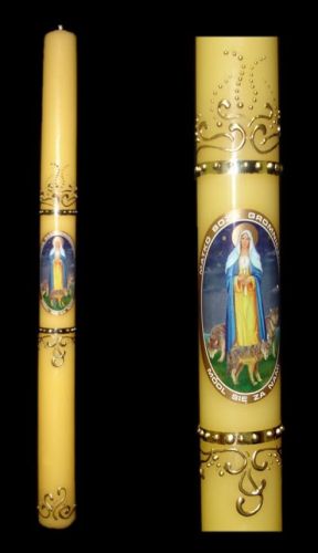 Świeca Gromnica żółta krótka zdobiona G6 - 25 cm. Sklep ze  świecami, artykuły liturgiczne i dewocjonalia. e-religijne.pl