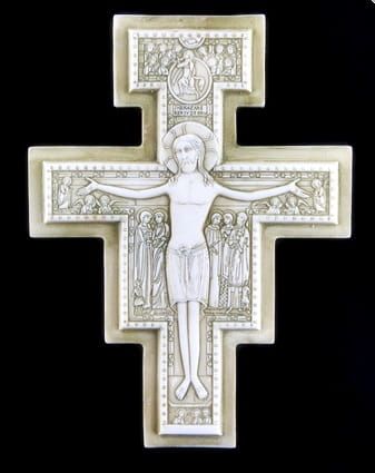 Krzyż San Damiano - św. Franciszka alabastrowy - 25 cm (z) e-religijne.pl