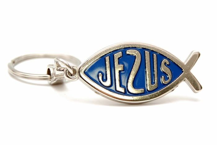 Brelok metalowy do kluczy - Ryba - JEZUS - niebieski e-religijne.pl