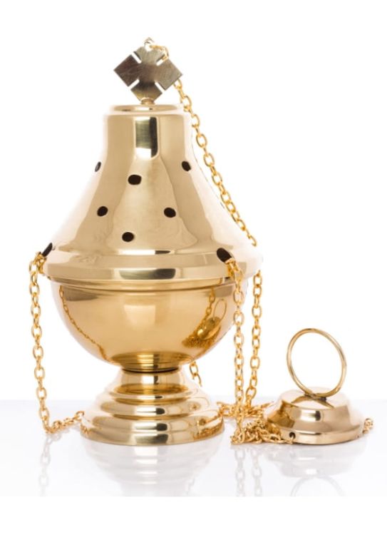 Sklep liturgiczny - największy wybór: ornaty, mszały, lekcjonarze, świeczniki: Kadzielnica trybularz mosiężny kolor złota CE-1012