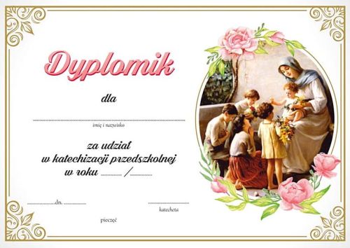 Dyplom za udział w katechezie w przedszkolu 10 sztuk P-EN005 księgarnia chrześcijańska pomoce