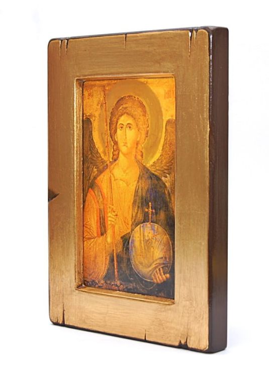Ikona świętego Michała Archanioła 19 x 27 cm stylizowana gruby kowczeg prezent dla księdza sklep e-religijne.pl