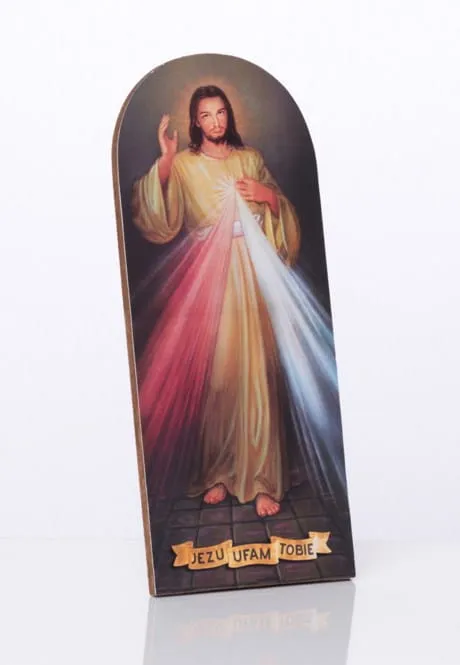 DEWOCJONALIA - OBRAZY RELIGIJNE: JEZUS MIŁOSIERNY - obrazek stojący 19 x 8 cm Jezu Ufam Tobie - Sklep religijny