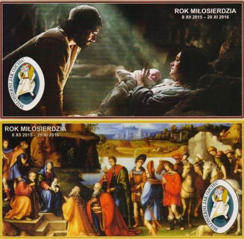 Obrazki kolędowe z logo Roku Miłosierdzia 200 sztuk sklep z dewocjonaliami księgarnia e-religijne.pl