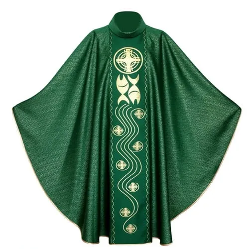 Ornat zielony z tkanym pasem 1-089-3