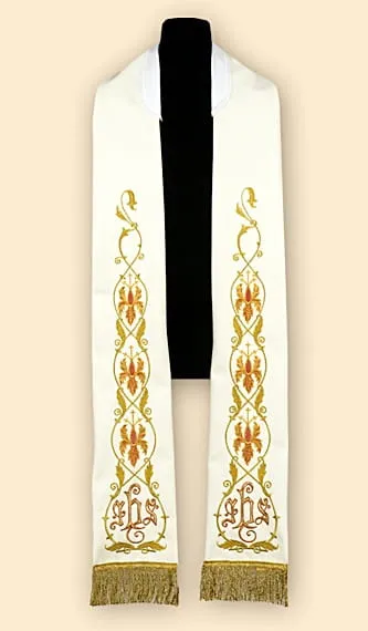 Stuła biała rzymska haftowana AS126 e-religijne.pl
