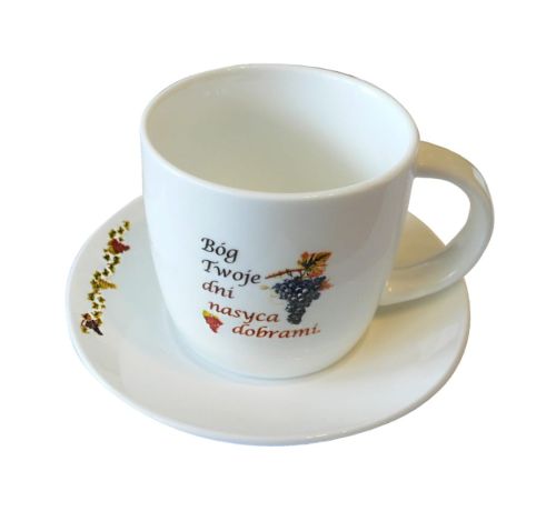 Filiżanka z motywem religijnym "Bóg twoje dni nasyca dobrami" sklep z upominkami religijnymi. Gdy nie wiesz co kupić jako religijny prezent ...