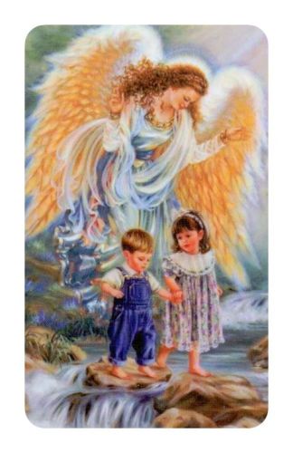 Wydawnictwo - pomoce duszpasterskie druki parafialne: Obrazek z modlitwą do Anioła Stróża - plastikowa karta 5 x 8,5 cm