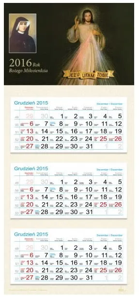 Kalendarz religijny ścienny trójdzielny 2016 Rok Bożego Miłosierdzia e-religijne.pl