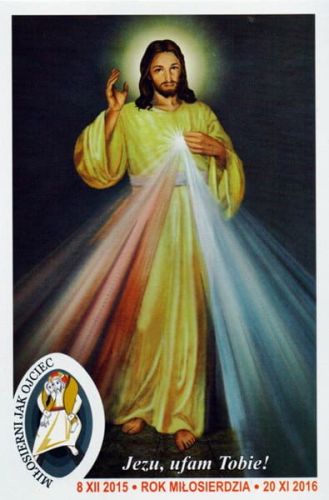 Obrazki z logo Roku Miłosierdzia - Jezus Miłosierny 100 szt. 6,5 x 10 sklep katolicki e-religijne zaprasza.  Pomoce duszpasterskie