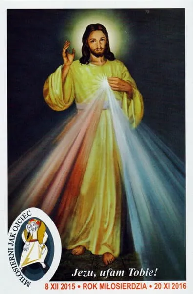 Obrazki z logo Roku Miłosierdzia - Jezus Miłosierny 100 szt. 6,5 x 10 sklep katolicki e-religijne zaprasza.  Pomoce duszpasterskie