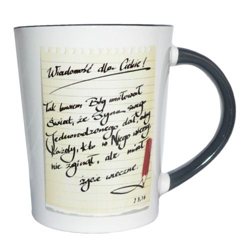 CHRZEŚCIJAŃSKIE KUBECZKI Z NADRUKIEM: Kubek latte z nadrukiem religijnym "Tak bowiem Bóg umiłował świat ..." SKLEP e-religijne.pl - niezliczona ilość produktów pomocnych w ewangelizacji