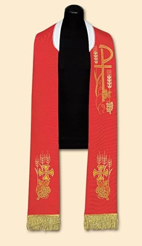 Stuła czerwona zielona haftowana