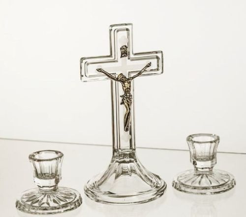 Komplet kolędowy kryształowy - krzyż 20 cm + 2 świeczniki e-religijne.pl