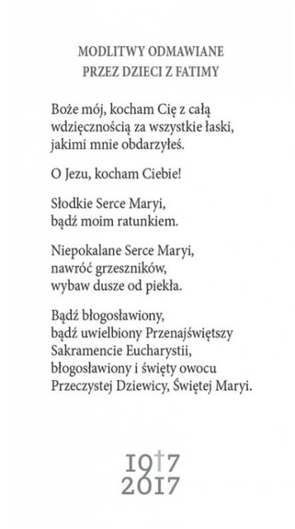 Obrazek 100 lat Fatimy. Modlitwa odmawiana przez dzieci z Fatimy obrazki, dyplomy, naklejki