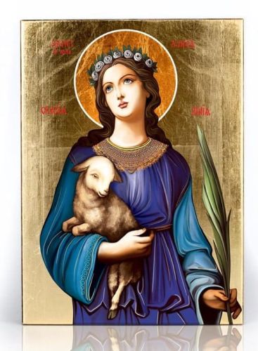 SKLEP Z IKONAMI: Ikona św. Agnieszki - złocona - 11,5 x 16 cm przygotowana jest zarówno do powieszenia, jak i do postawienia NAJWIĘKSZY WYBÓR IKON e-religijne.pl