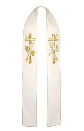 Stuła biała ręcznie haftowana z motywem Eucharystycznym 4-172-0 e-religijne.pl