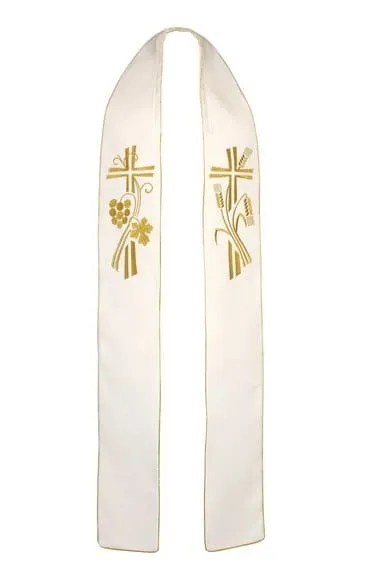 Stuła biała ręcznie haftowana z motywem Eucharystycznym 4-172-0 e-religijne.pl