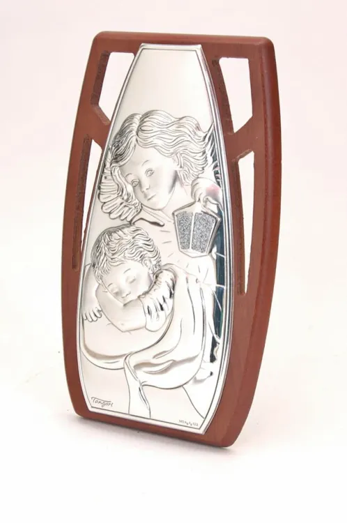 Obrazek srebrny Anioł Stróż - pamiątka chrztu św./I Komunii św. KA1275 e-religijne.pl