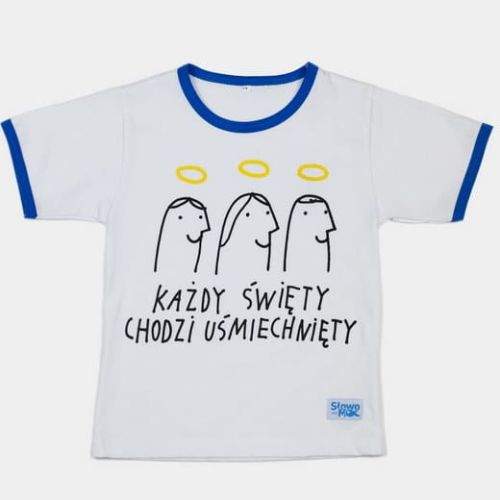 Koszulka religijna dziecięca "Każdy święty chodzi uśmiechnięty" e-religijne.pl