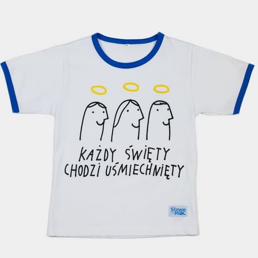 Koszulka religijna dziecięca "Każdy święty chodzi uśmiechnięty" e-religijne.pl