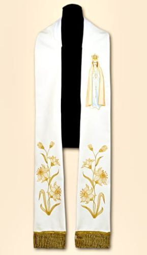 Stuła biała haftowana z ikoną Matki Bożej Fatimskiej (AS148) e-religijne.pl
