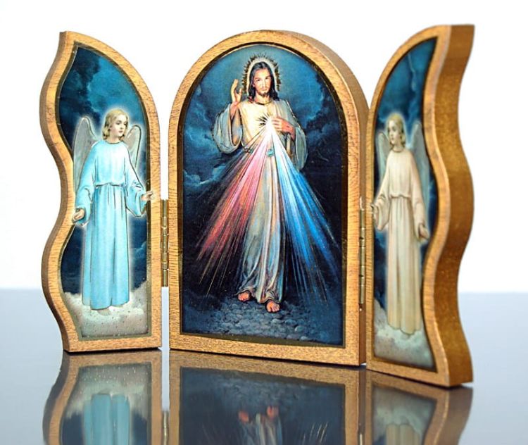 Obrazek Pan Jezus Miłosierny w formie zamykanego tryptyku. Dewocjonalia - obrazy - Boże Miłosierdzie sklep religijny.