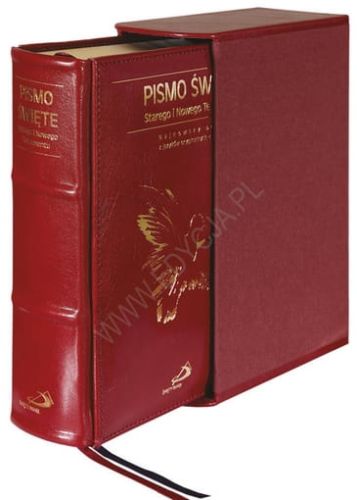 Pismo Święte Stary i Nowy Testament duże - z etui skóra naturalna bordowa  e-religijne.pl