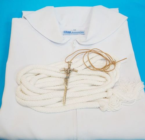 Alba lektorska z kapturem zestaw z cingulum i krzyżem lektorskim - papieskim mniejszym