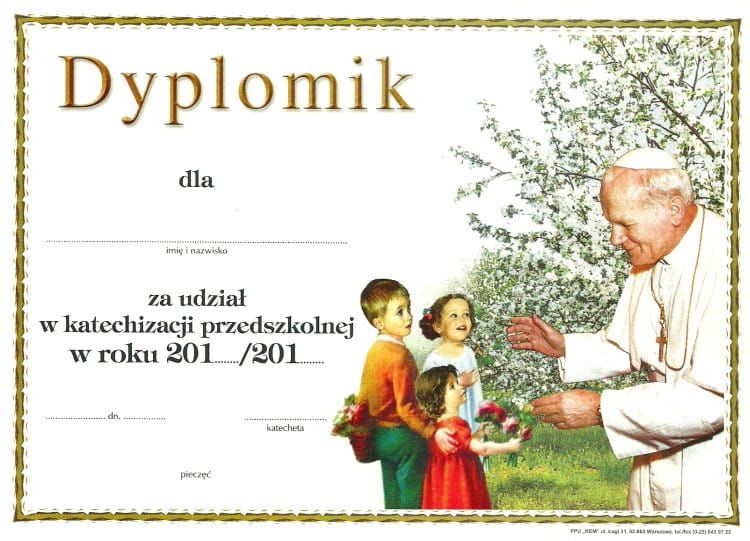 Dyplom za udział w katechezie - przedszkole (7) - bł. Jan Paweł II