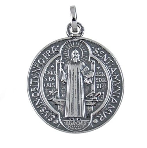 Sklep religijny: Srebrny medalik św. Benedykta z krzyżem 3 cm