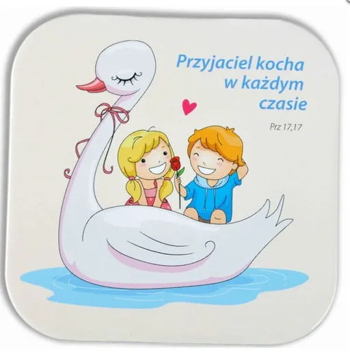 Podstawka korkowa z religijnym tekstem "Przyjaciel kocha w każdym czasie" e-religijne.pl