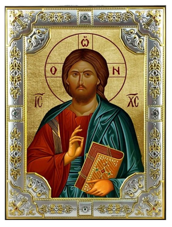 Sklep chrześcijański e-religijne.pl Ikona Chrystus Pantokrator w srebrnej ramie 18 x 24 sklep z ikonami