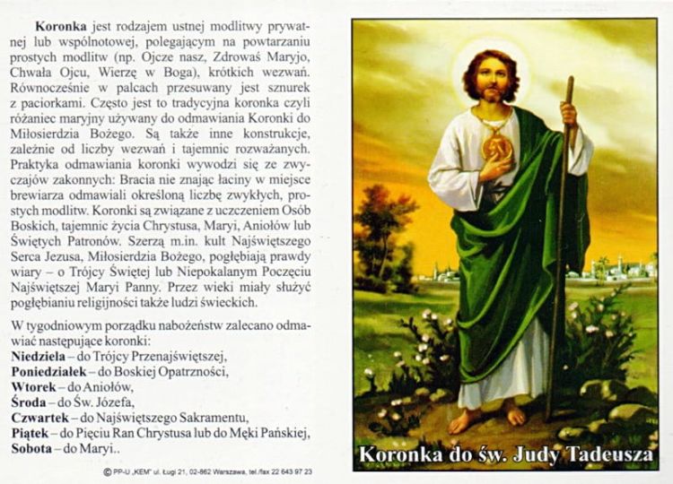 Koronka do św. Judy Tadeusza - karnet składany (50 sztuk) dewocjonalia, sklep chrześcijański e-religijne.pl