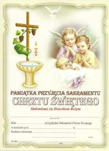 Dyplom - Pamiątka Sakramentu Chrztu Świętego (Aniołki) e-religijne.pl