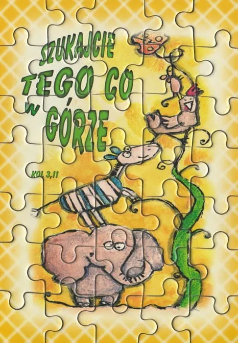 Religijne puzzle dla dzieci o tematyce religijnej z cytatem "Szukajcie tego, co w górze" (Kol 3,11) sklep chrześcijański e-religijne.pl