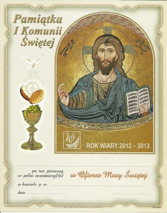 Obrazek Pamiątka I Komunii Świętej - Rok Wiary PK04 brokat e-religijne.pl